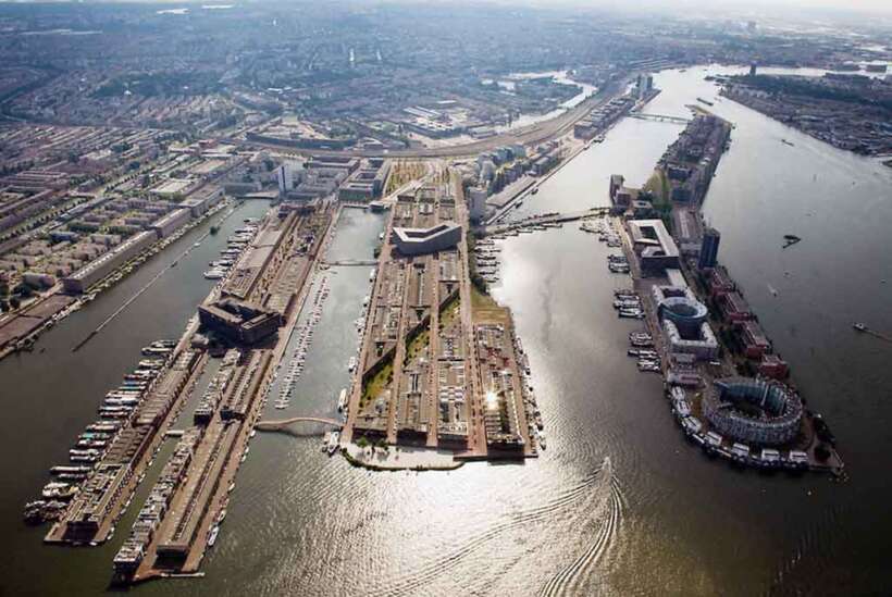 Bird's Eye View Amsterdam KNSM-Eiland in IJ-River
