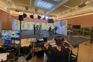 View from video control room at livestream studio setup